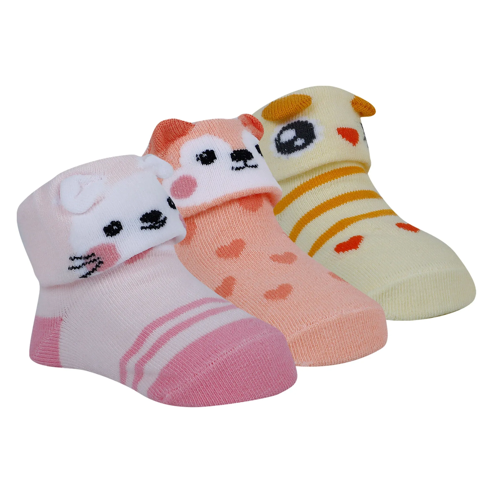 Baby Moo Cute Puppy 3D Anti-Skid Socks Booties Pack of 3 - Pink