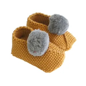 Baby Pom Pom Slippers - Butterscotch & Grey