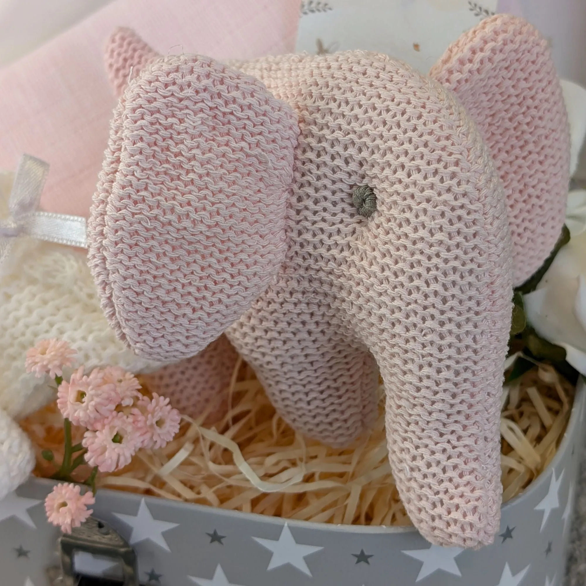 Baby Shower Gifts Hamper Pink Organic Elephant Rattle