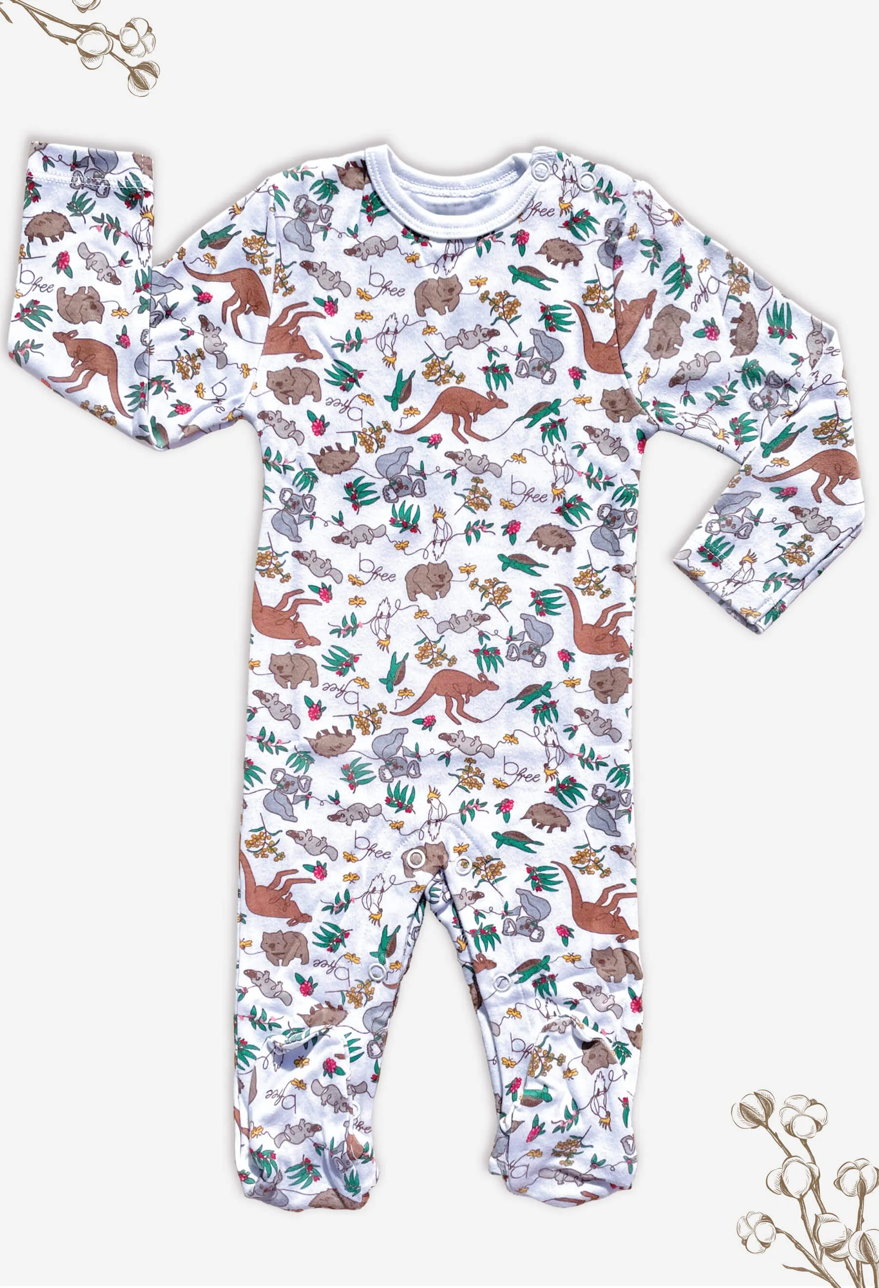 Baby Snap Button Sleepsuit with Booties - 100% Organic Cotton