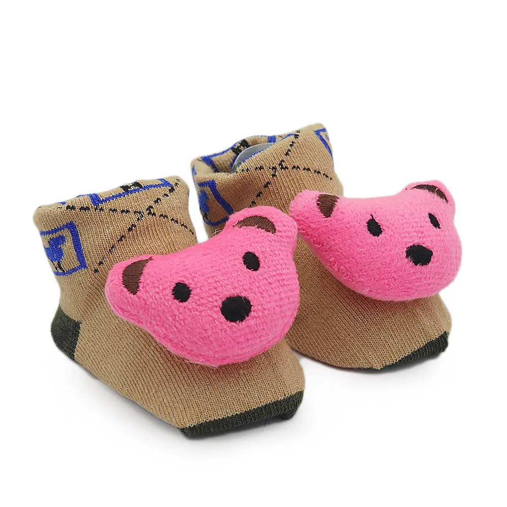 Baby Socks Booties - Pink - Light Brown