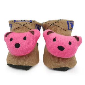 Baby Socks Booties - Pink - Light Brown