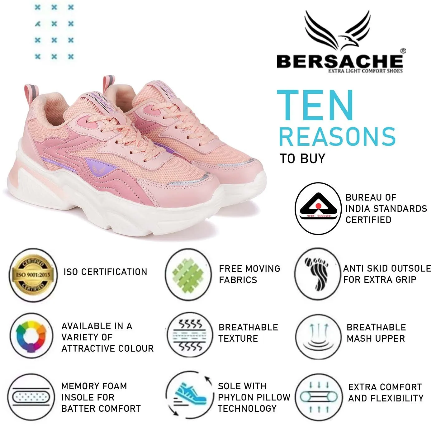 Bersache Premium Sports ,Gym, Trending Stylish Running shoes for Women (9129-Peach)