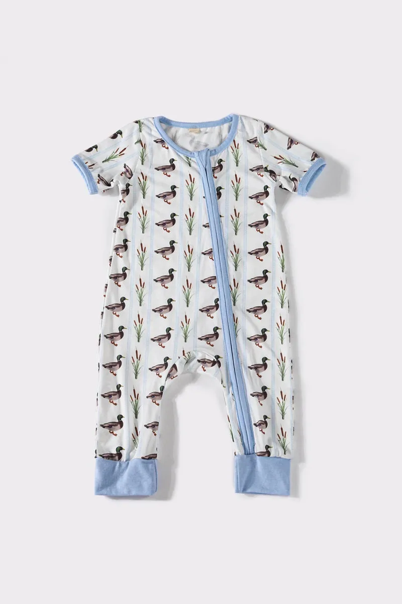 Blue duck zipper baby boy romper