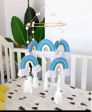 Blue Handmade Rainbow Hanging Baby Crib Mobile