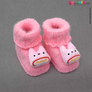 Booties for New Born Baby with Hello Kitty Patch - 0 to 3months Age, Pink