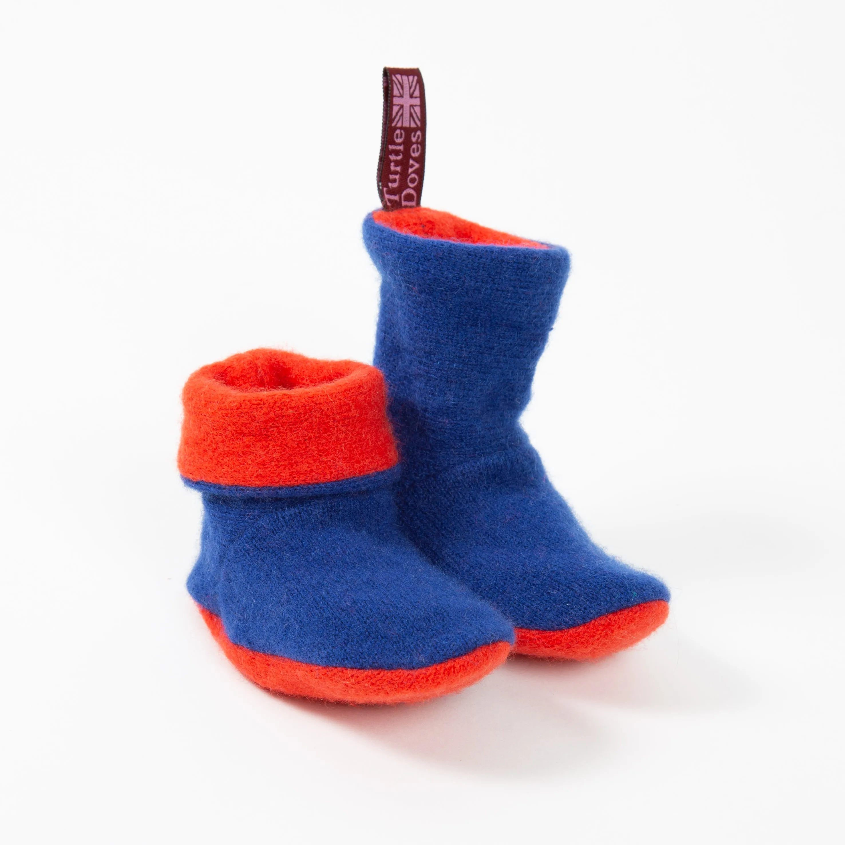 Bright Red & Blue Cashmere Baby Booties