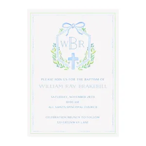 Christening Baptism Communion Cross Invitation- Blue