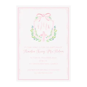 Christening Baptism Communion Cross Invitation- Pink