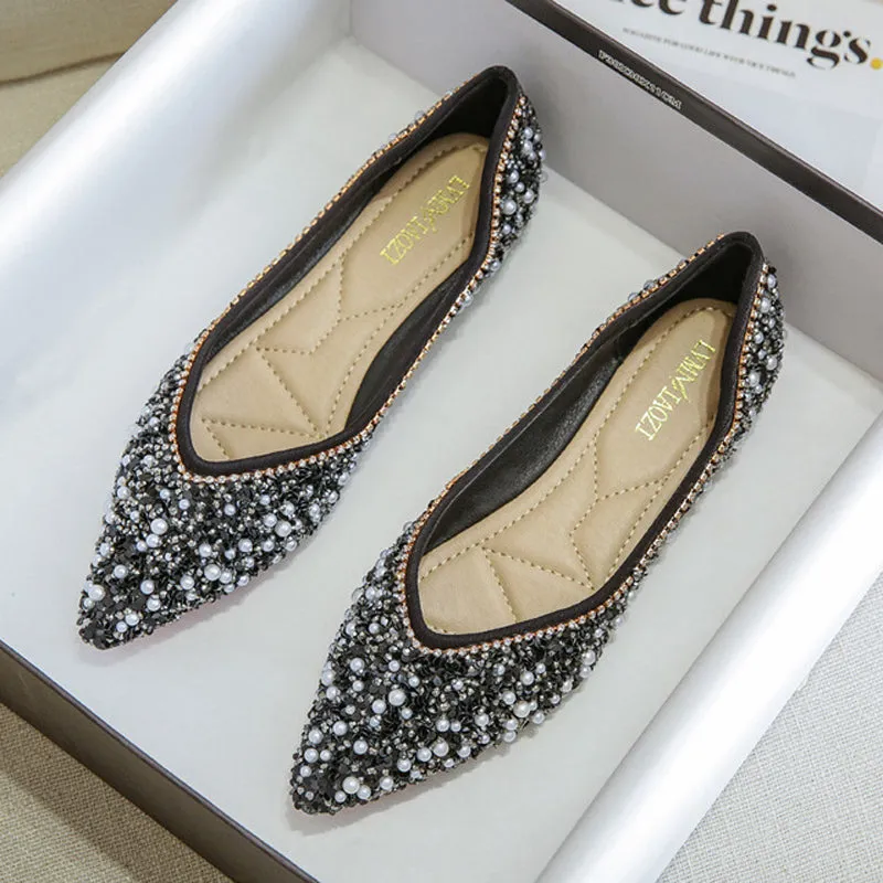 Cilool Rhinestone Flat Bling Diamonds Bridal Shoes