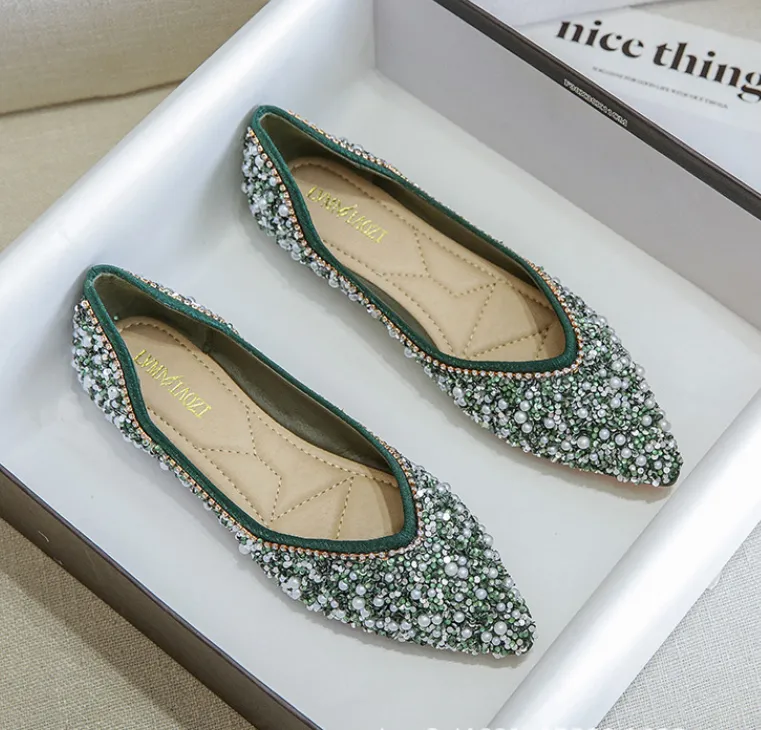 Cilool Rhinestone Flat Bling Diamonds Bridal Shoes