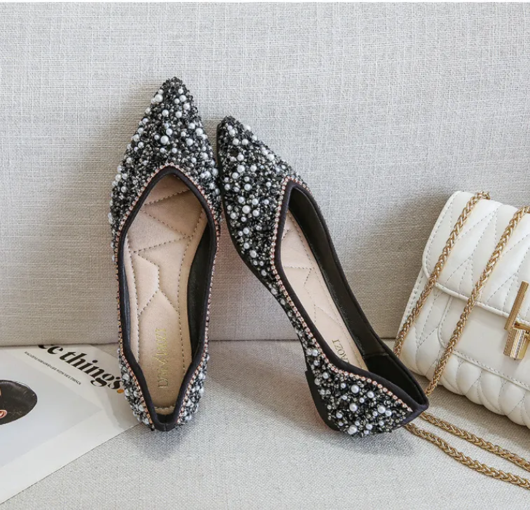 Cilool Rhinestone Flat Bling Diamonds Bridal Shoes