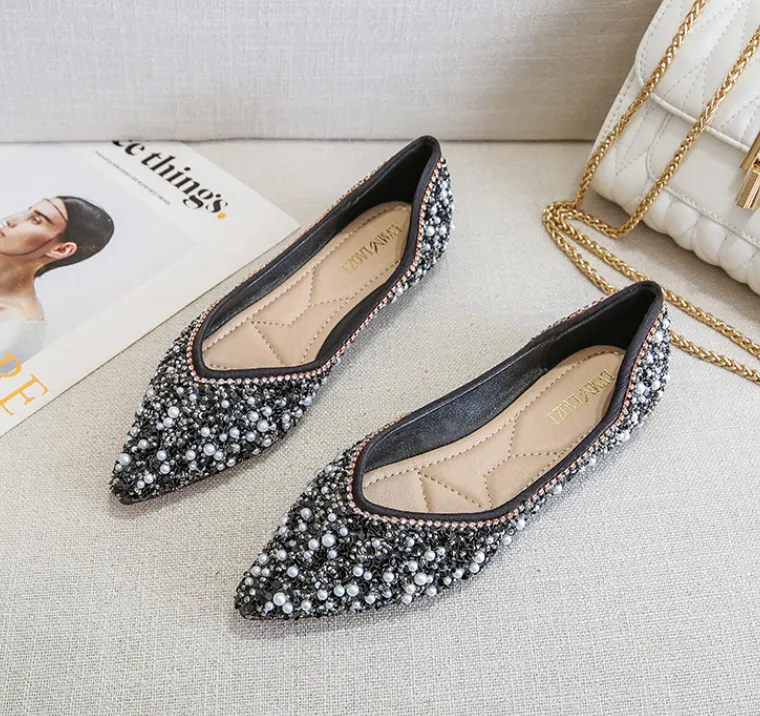 Cilool Rhinestone Flat Bling Diamonds Bridal Shoes