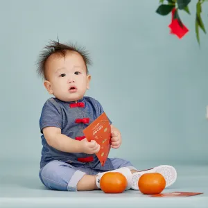 CNY Modern Blessings Baby Mandarin Shirt (Blue)