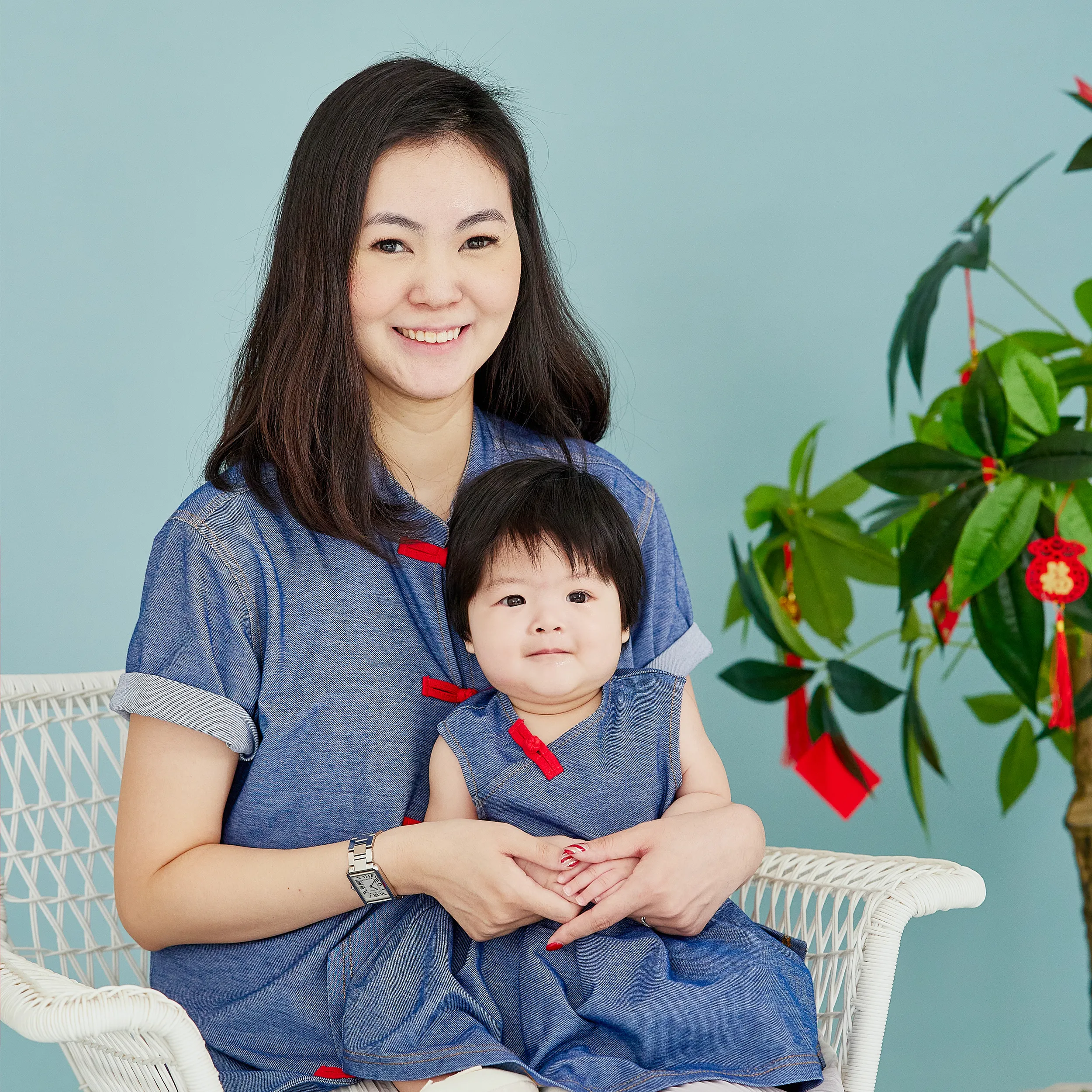 CNY Modern Blessings Baby Pleated Dress (Blue)