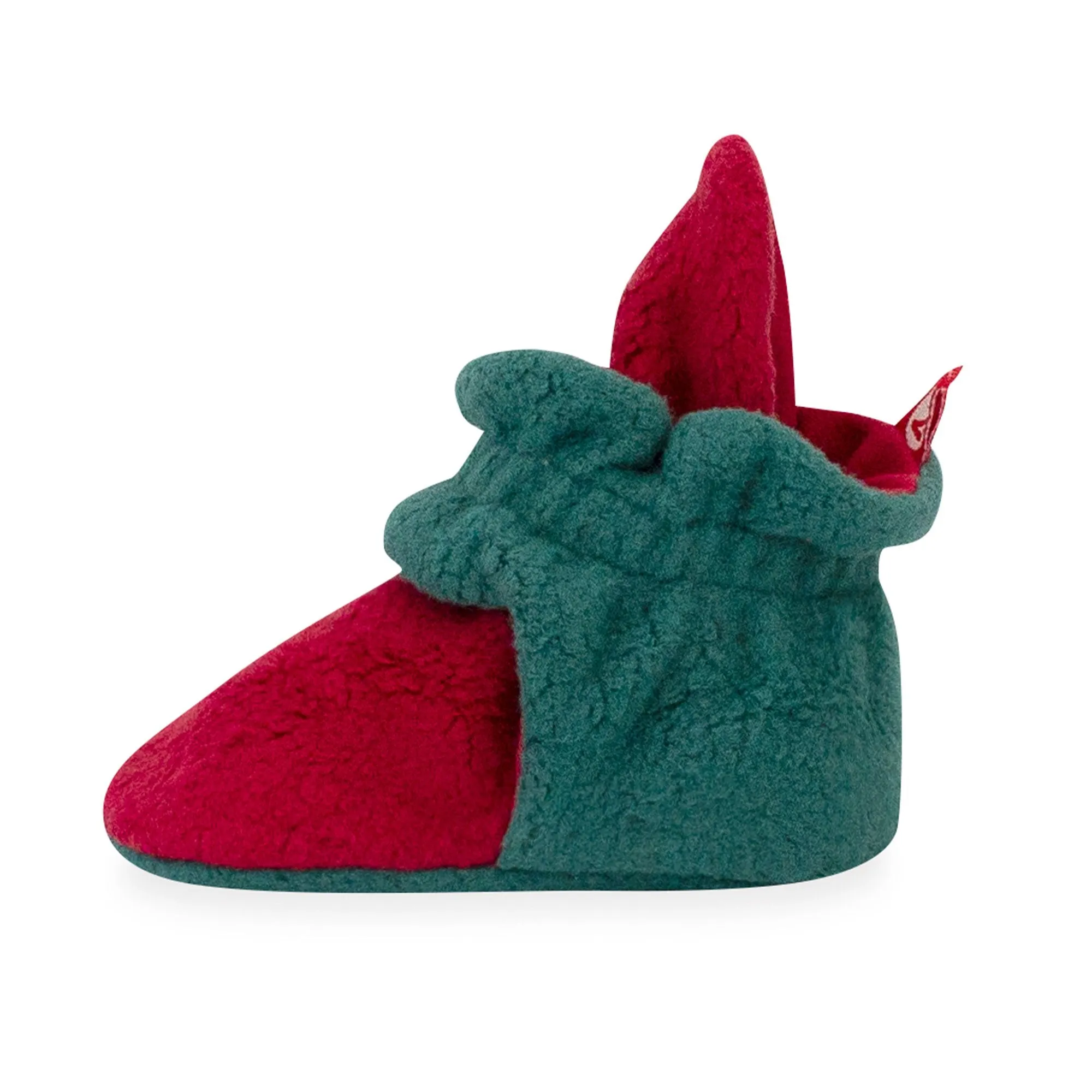 Cozie Fleece Color Block Gripper Baby Bootie - Cranberry/Fern