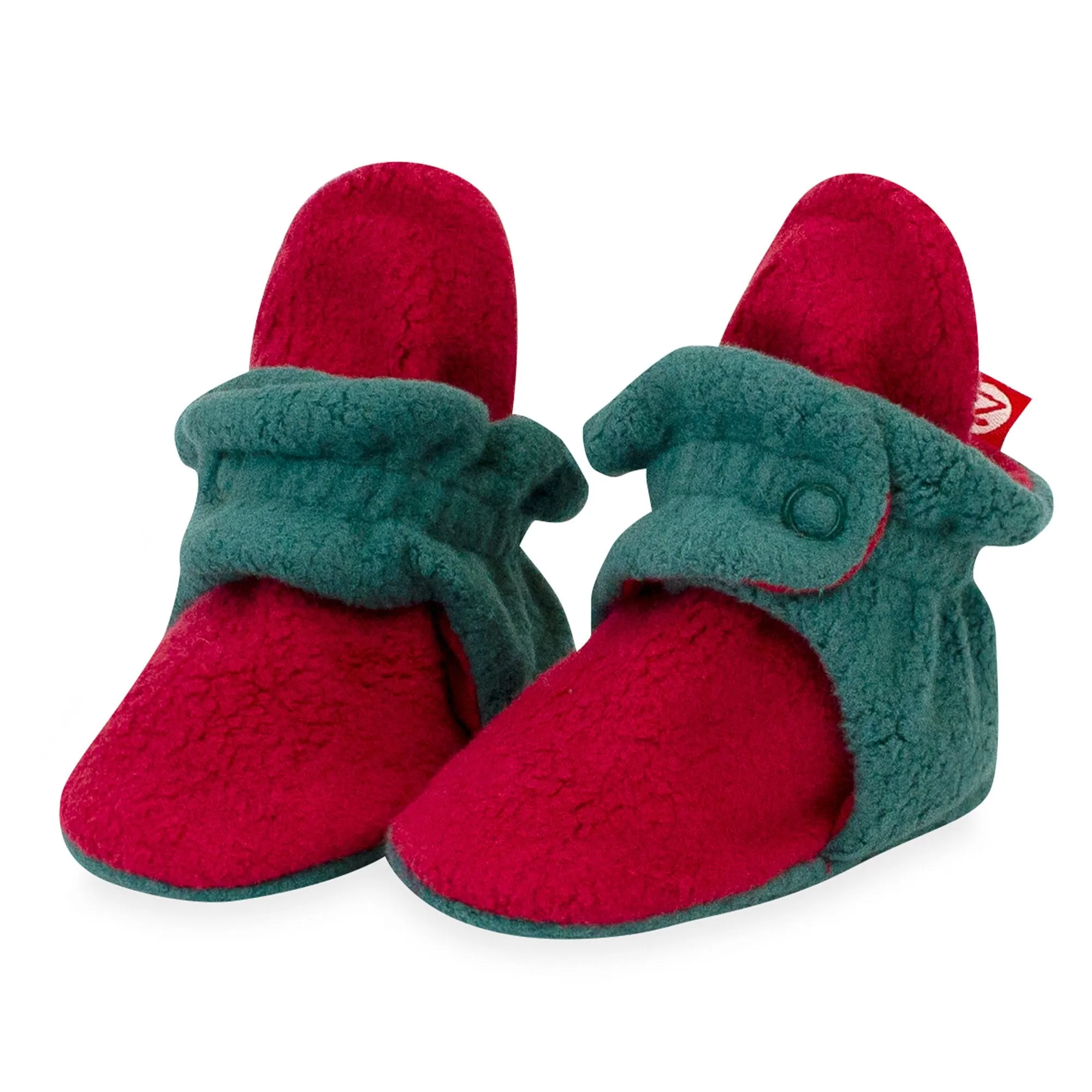 Cozie Fleece Color Block Gripper Baby Bootie - Cranberry/Fern