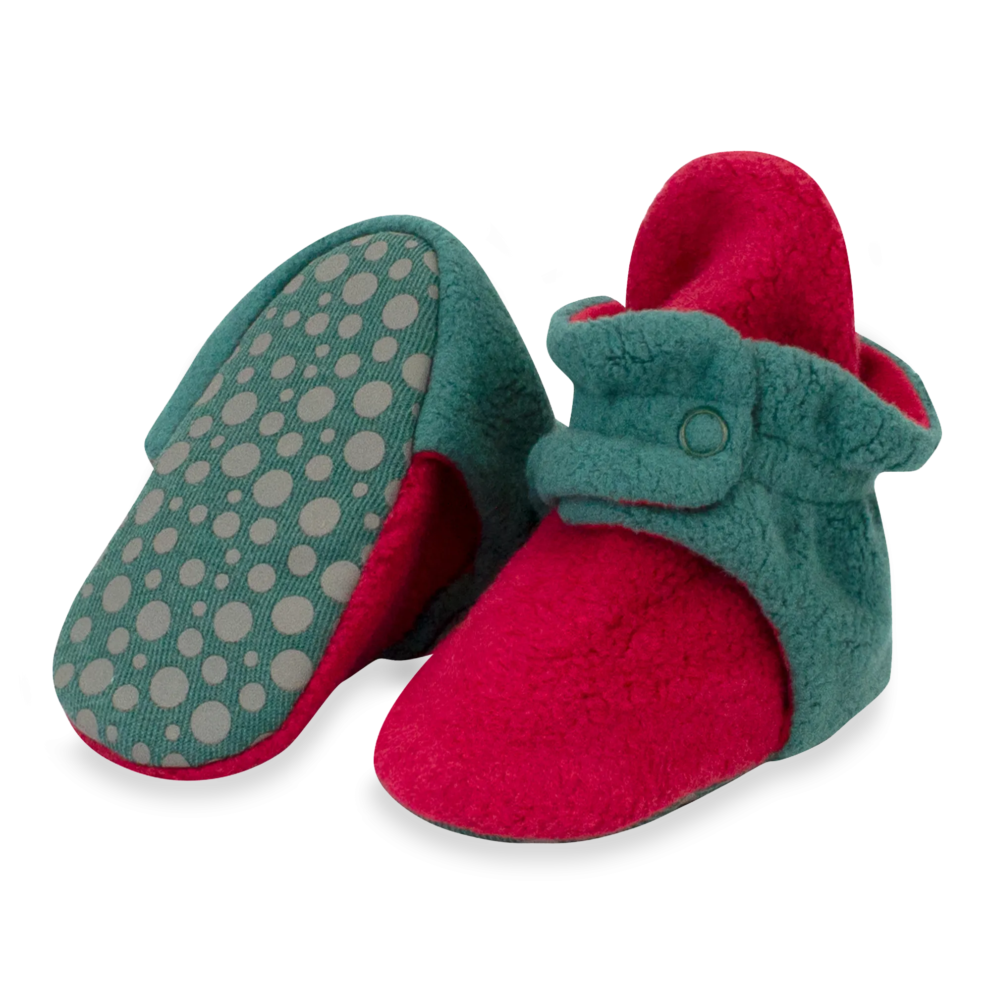 Cozie Fleece Color Block Gripper Baby Bootie - Cranberry/Fern