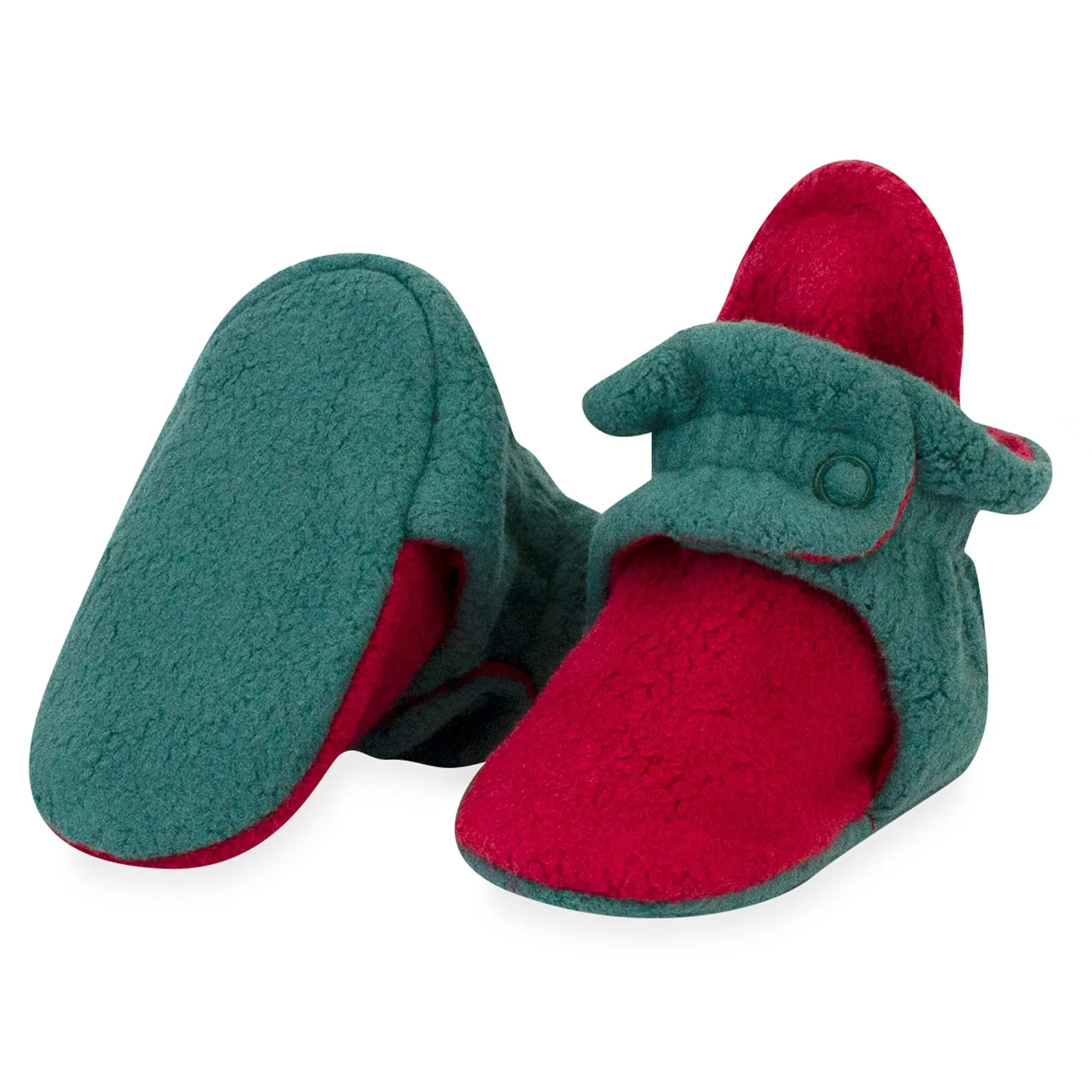 Cozie Fleece Color Block Gripper Baby Bootie - Cranberry/Fern