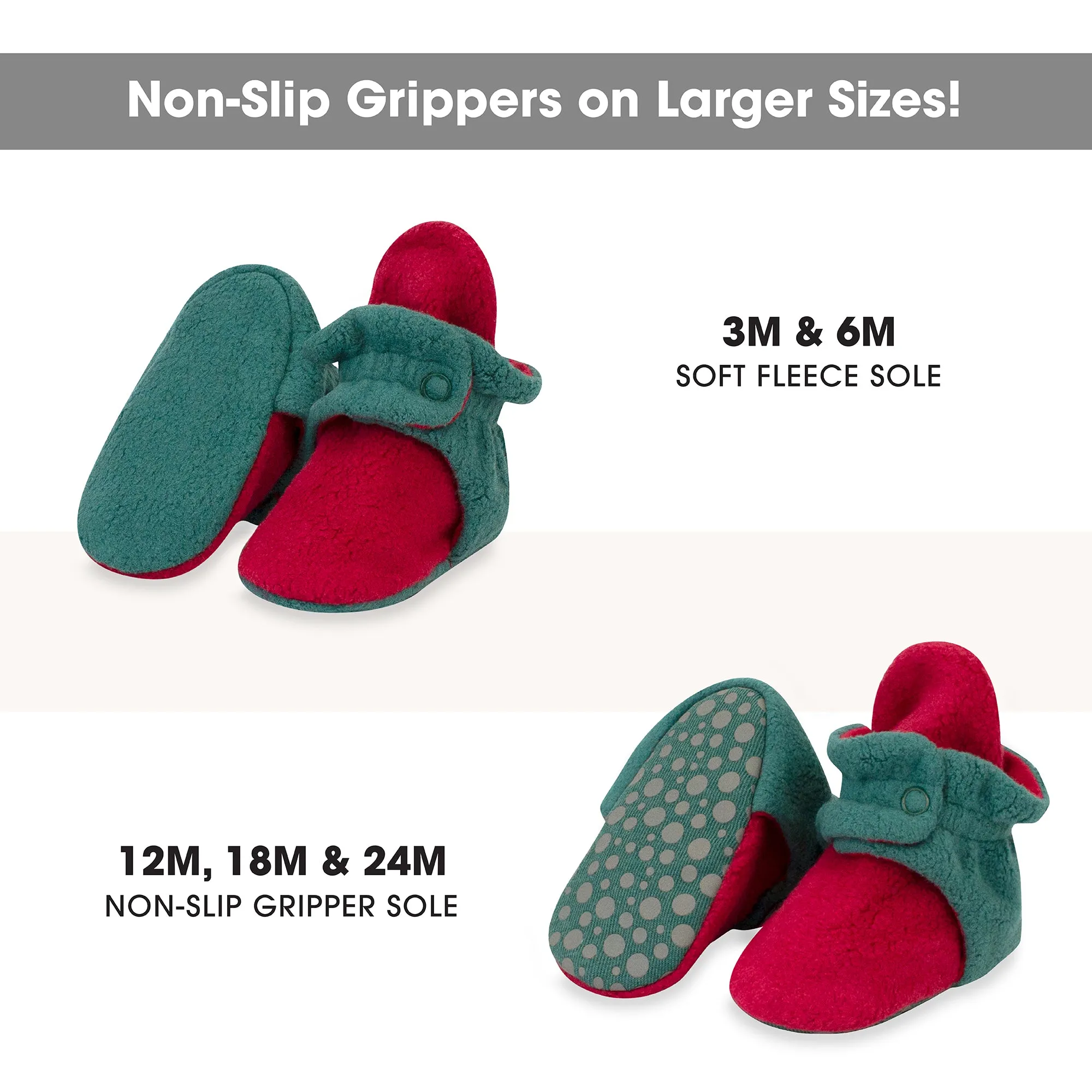 Cozie Fleece Color Block Gripper Baby Bootie - Cranberry/Fern