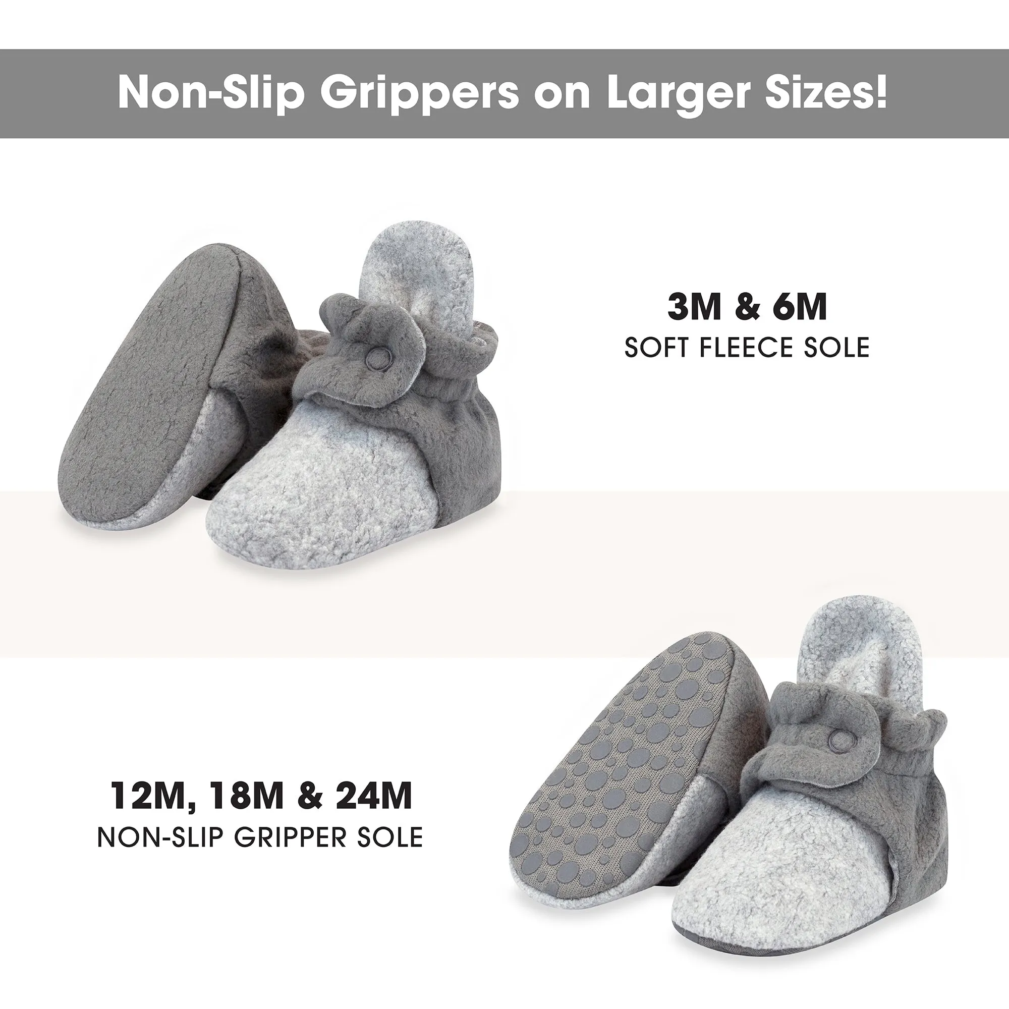 Cozie Fleece Color Block Gripper Baby Bootie - Heather Gray/Gray