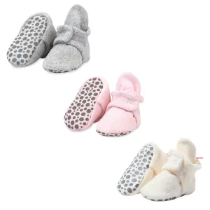 Cozie Fleece Gripper Baby Bootie 3 Pack - Heather Gray/Baby Pink/Cream