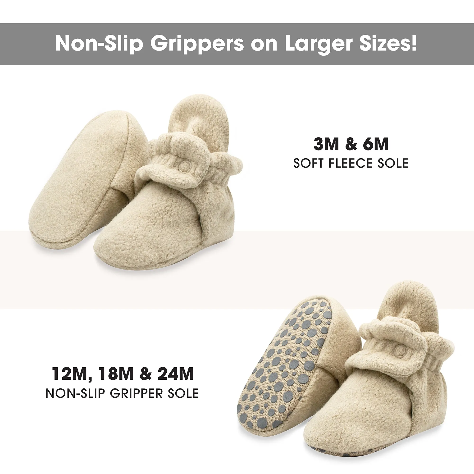 Cozie Fleece Gripper Baby Bootie - Khaki