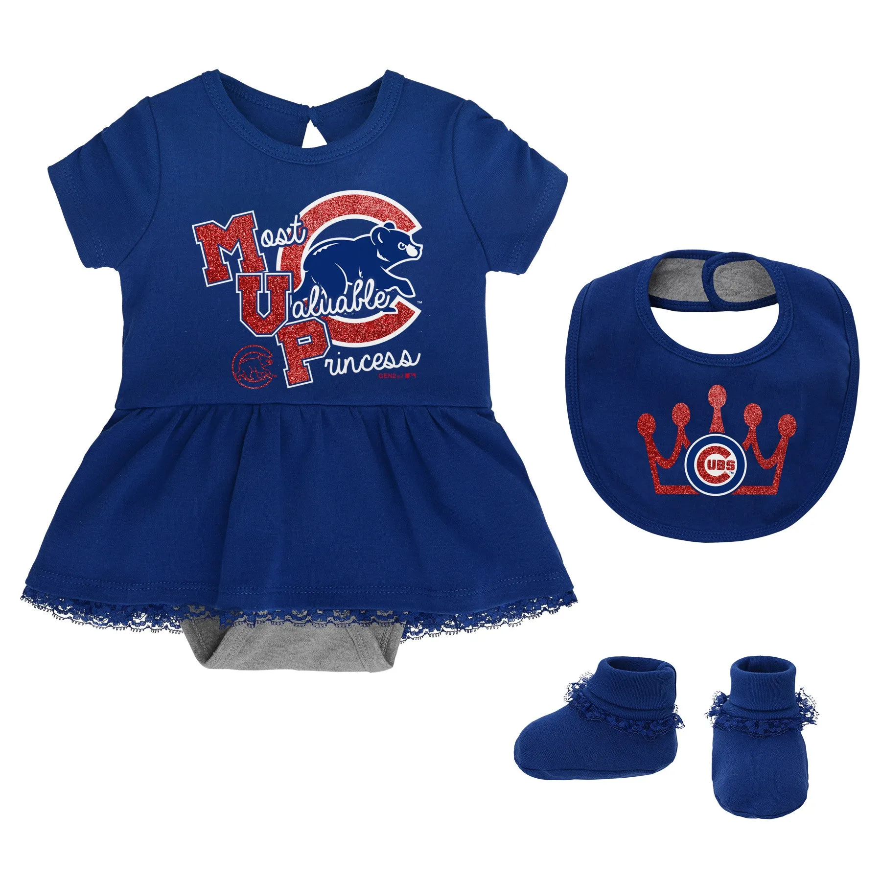 Cubs Girl MVP Dress, Bib and Booties