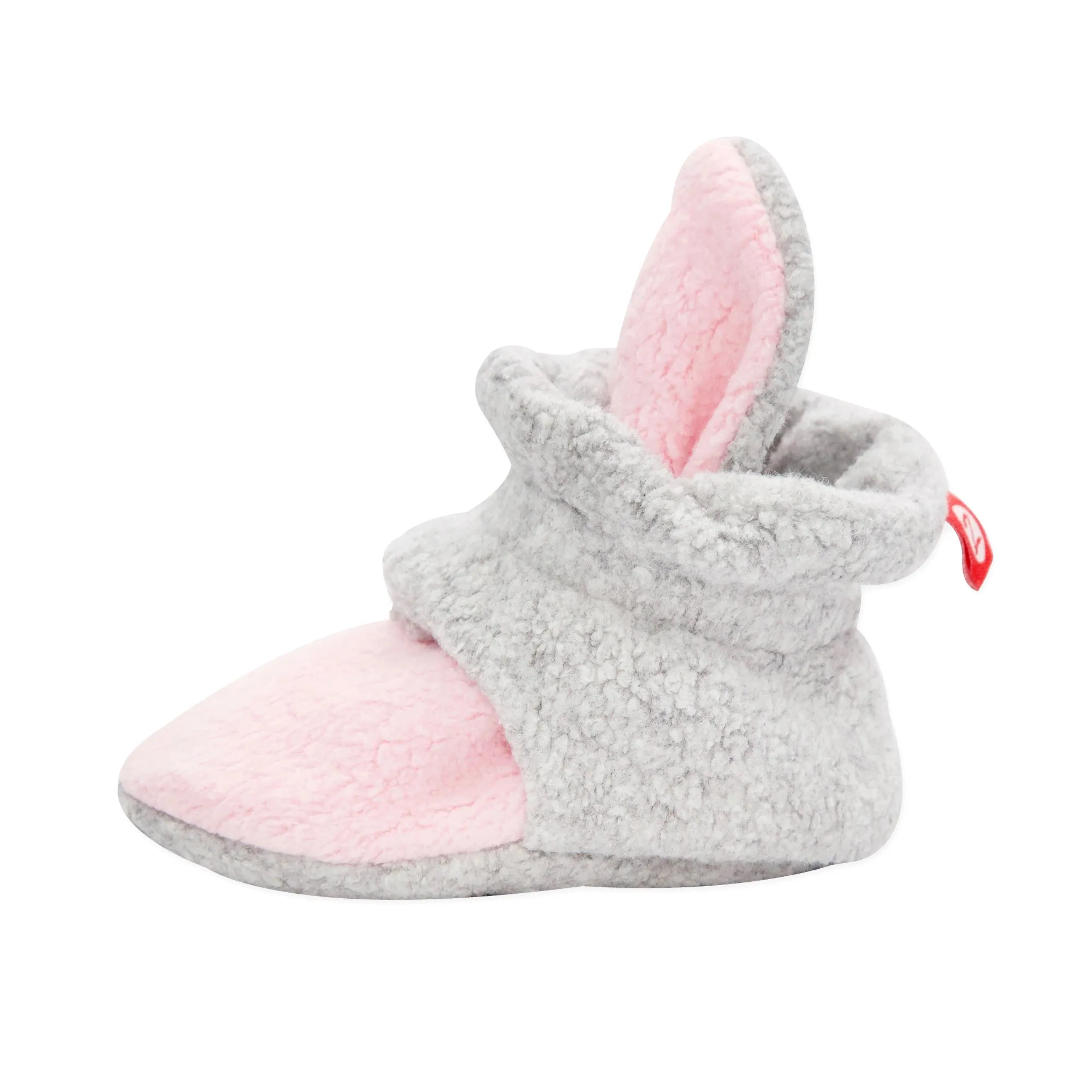 Double Cozie Fleece Gripper Baby Bootie - Baby Pink/Heather Gray