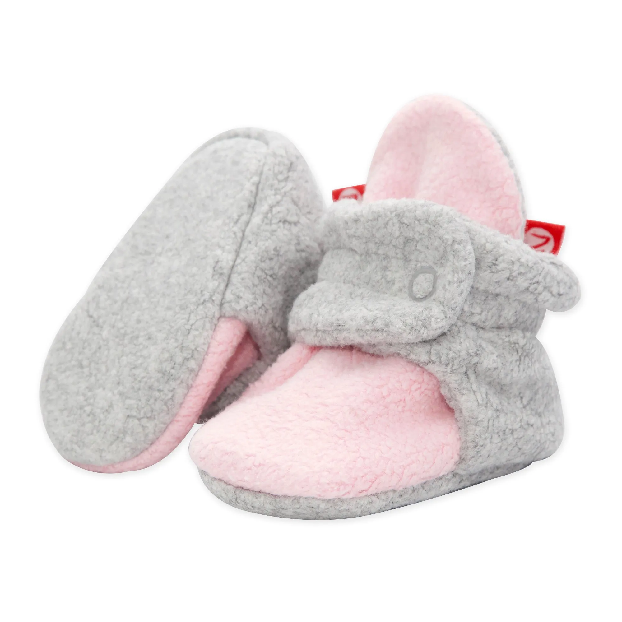 Double Cozie Fleece Gripper Baby Bootie - Baby Pink/Heather Gray