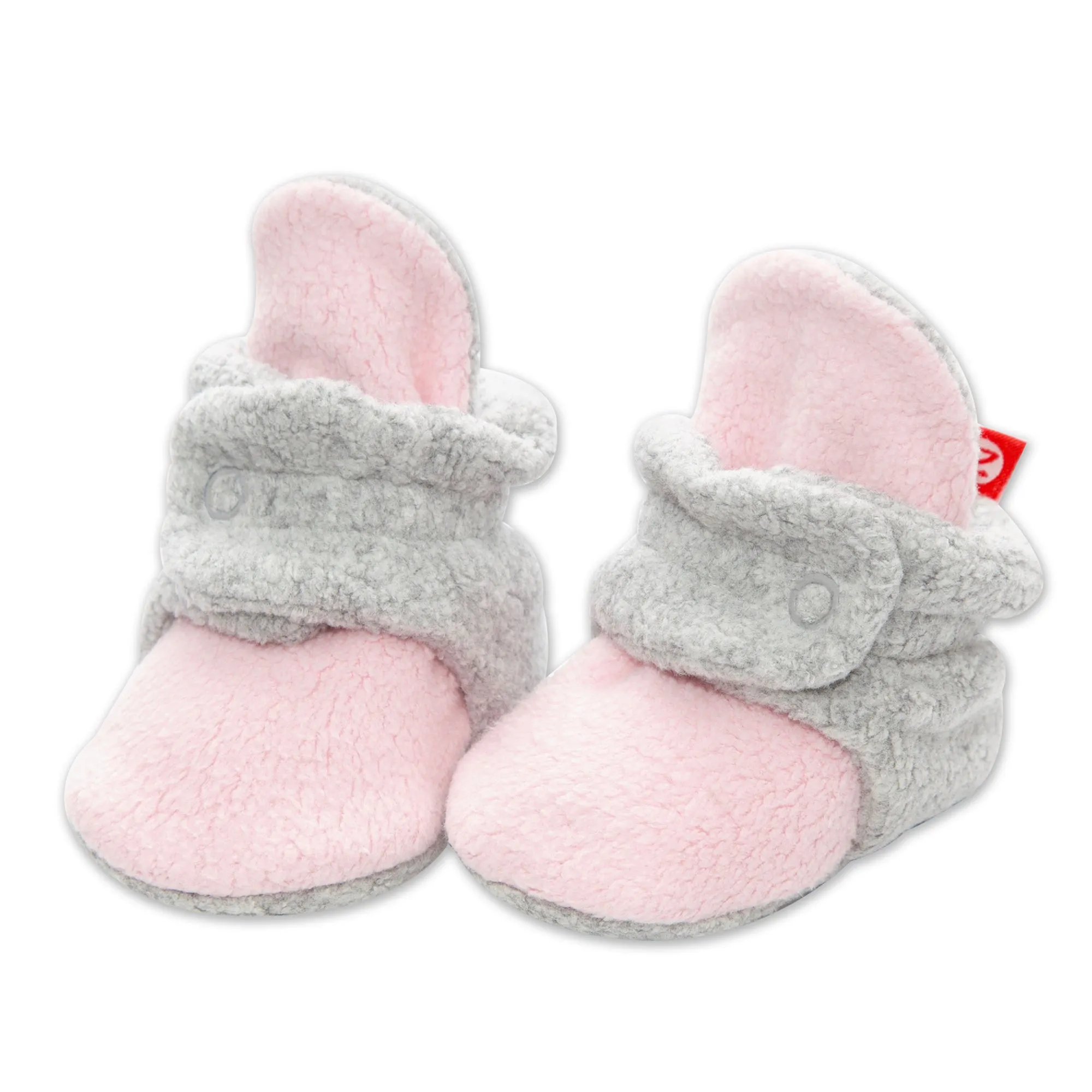 Double Cozie Fleece Gripper Baby Bootie - Baby Pink/Heather Gray