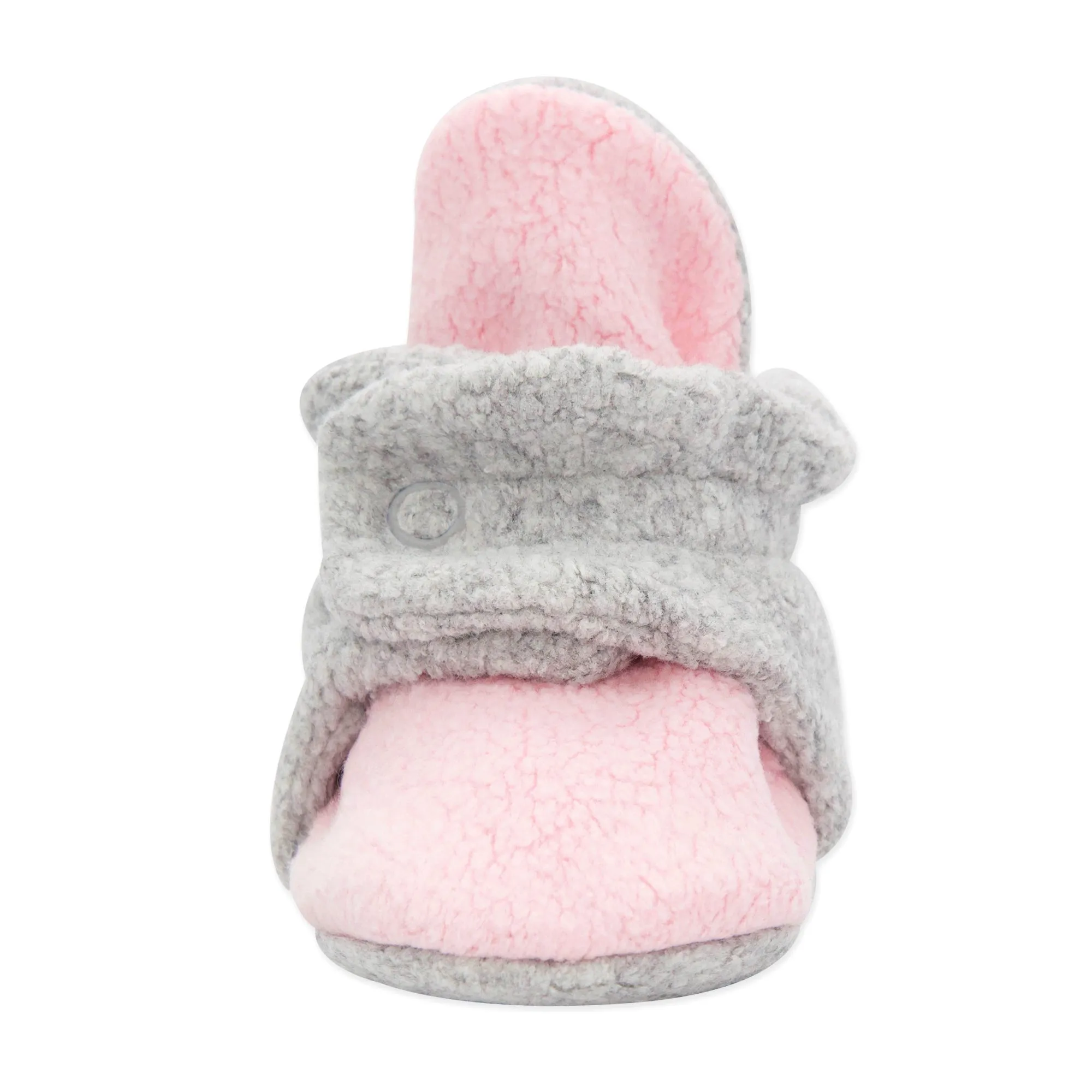 Double Cozie Fleece Gripper Baby Bootie - Baby Pink/Heather Gray