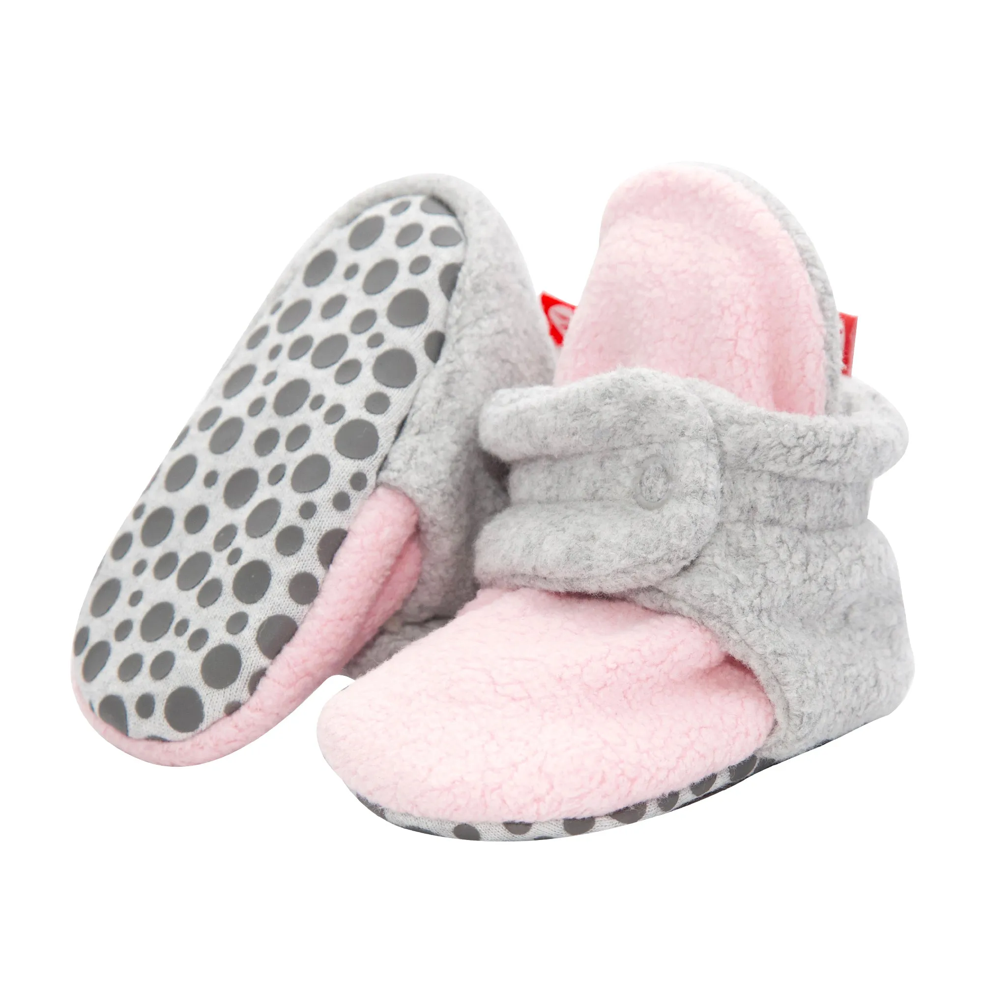 Double Cozie Fleece Gripper Baby Bootie - Baby Pink/Heather Gray