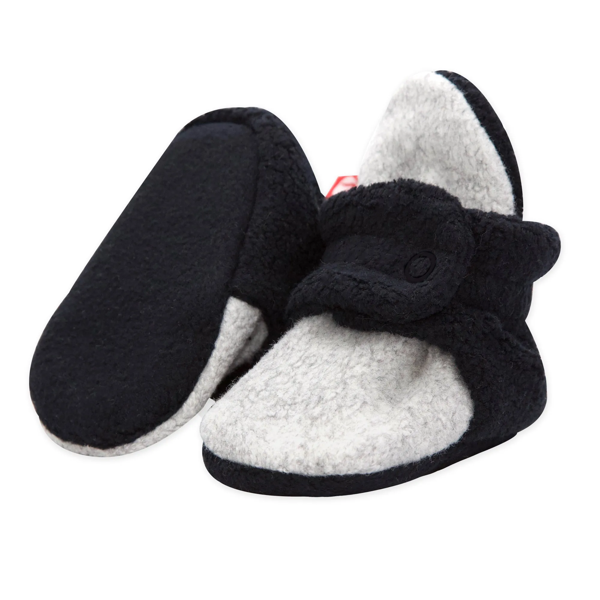 Double Cozie Fleece Gripper Baby Bootie - Black/Heather Gray