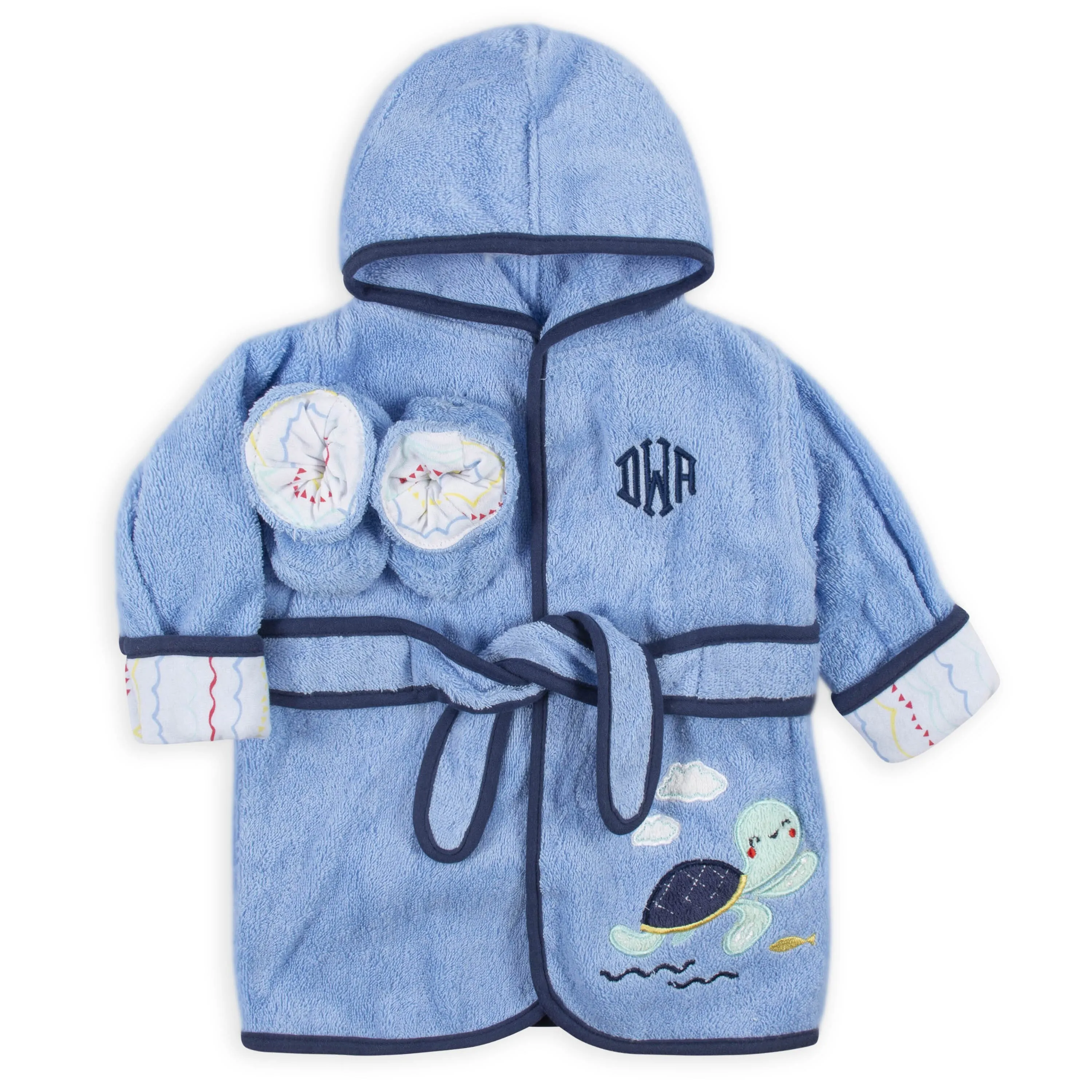 Embroidered 2-Piece Baby Boys Turtle Woven Terry Robe and Booties (3-9M)