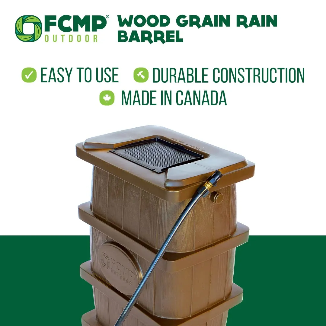 FCMP - Outdoor Slim Line 45-Gallon Wood Grain Rain Water Barrel