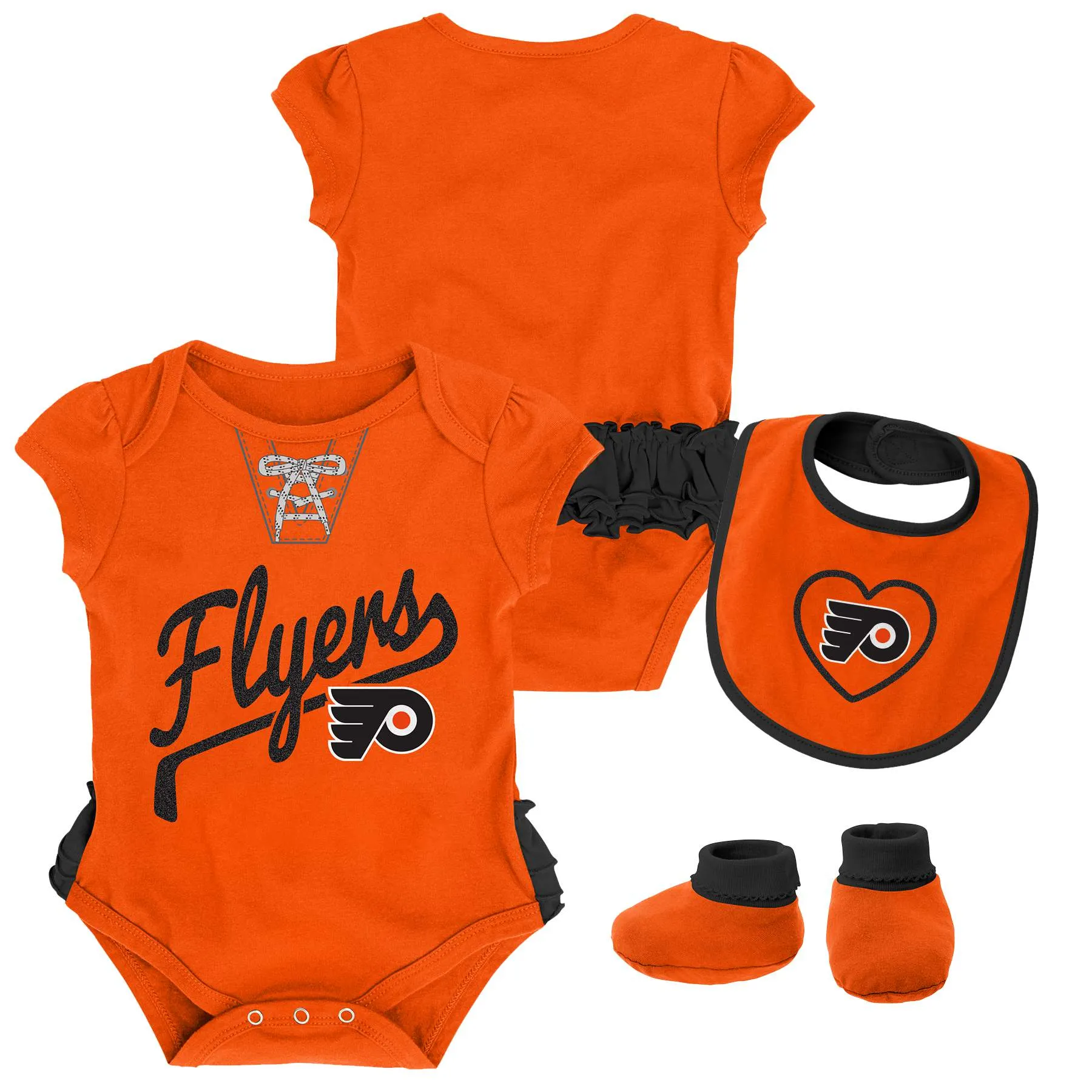 Flyers Baby Girl Creeper, Bib and Booties Set