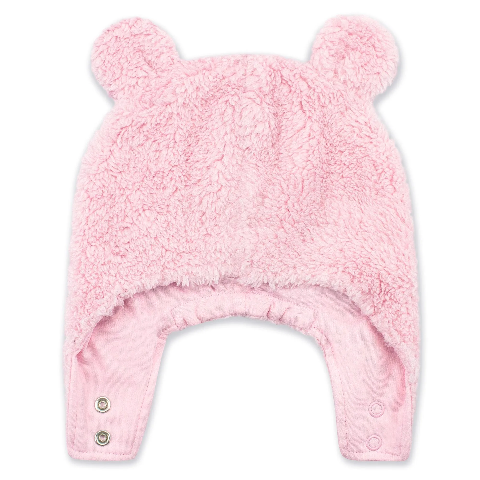 Furry Bootie and Furry Bear Hat Set - Baby Pink