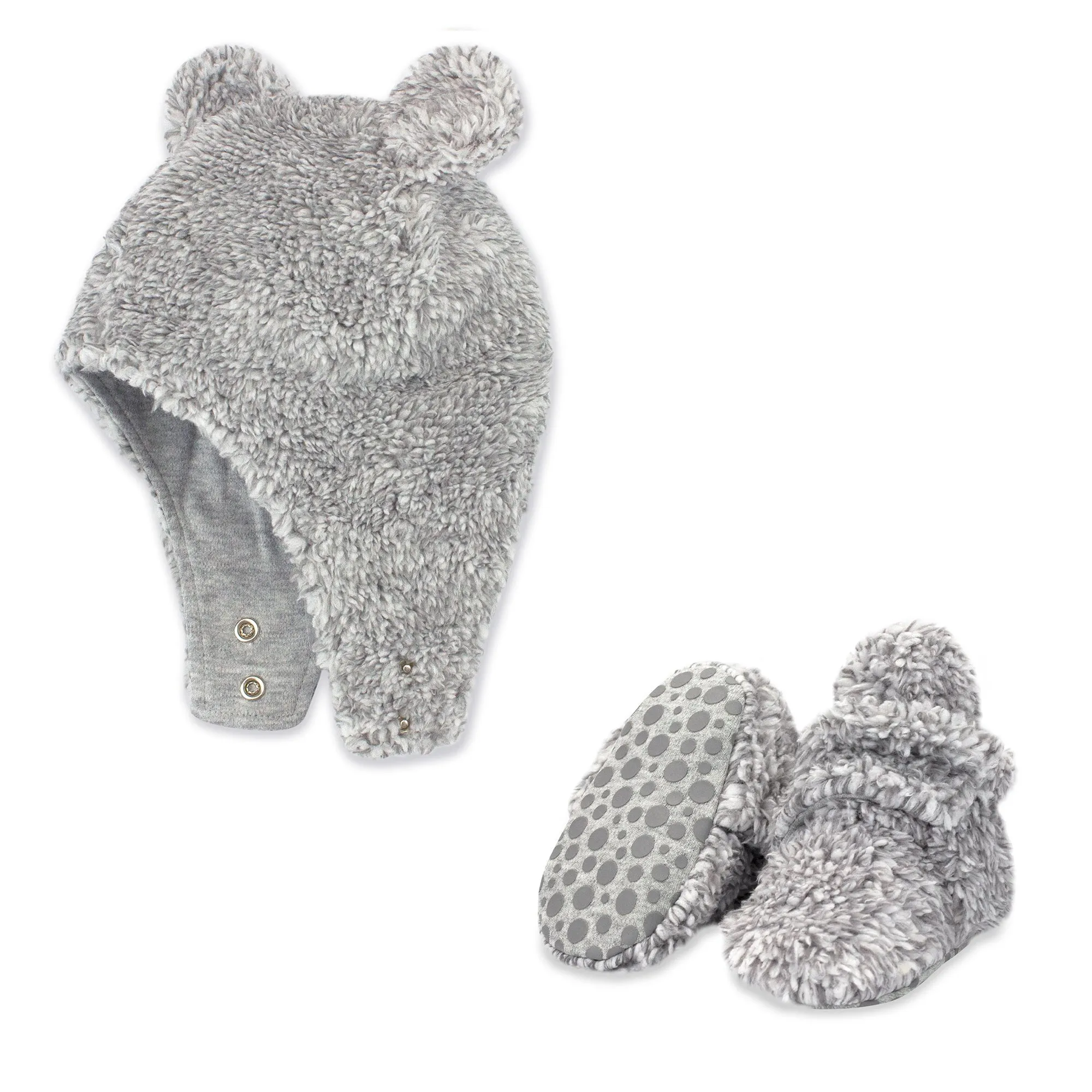 Furry Bootie and Furry Bear Hat Set - Heather Gray