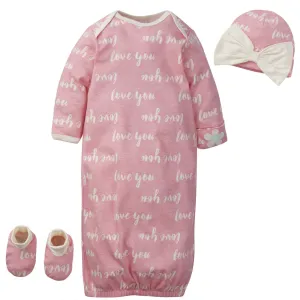 Gerber® 3-Piece Baby Girls "Love you" Organic Gown, Cap & Booties Starter Set