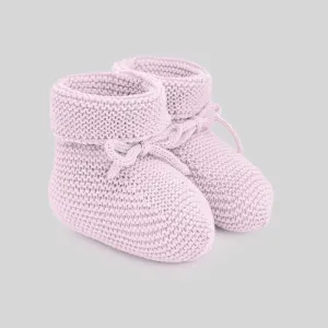 Girl's Knitted Booties in Chalk Pink