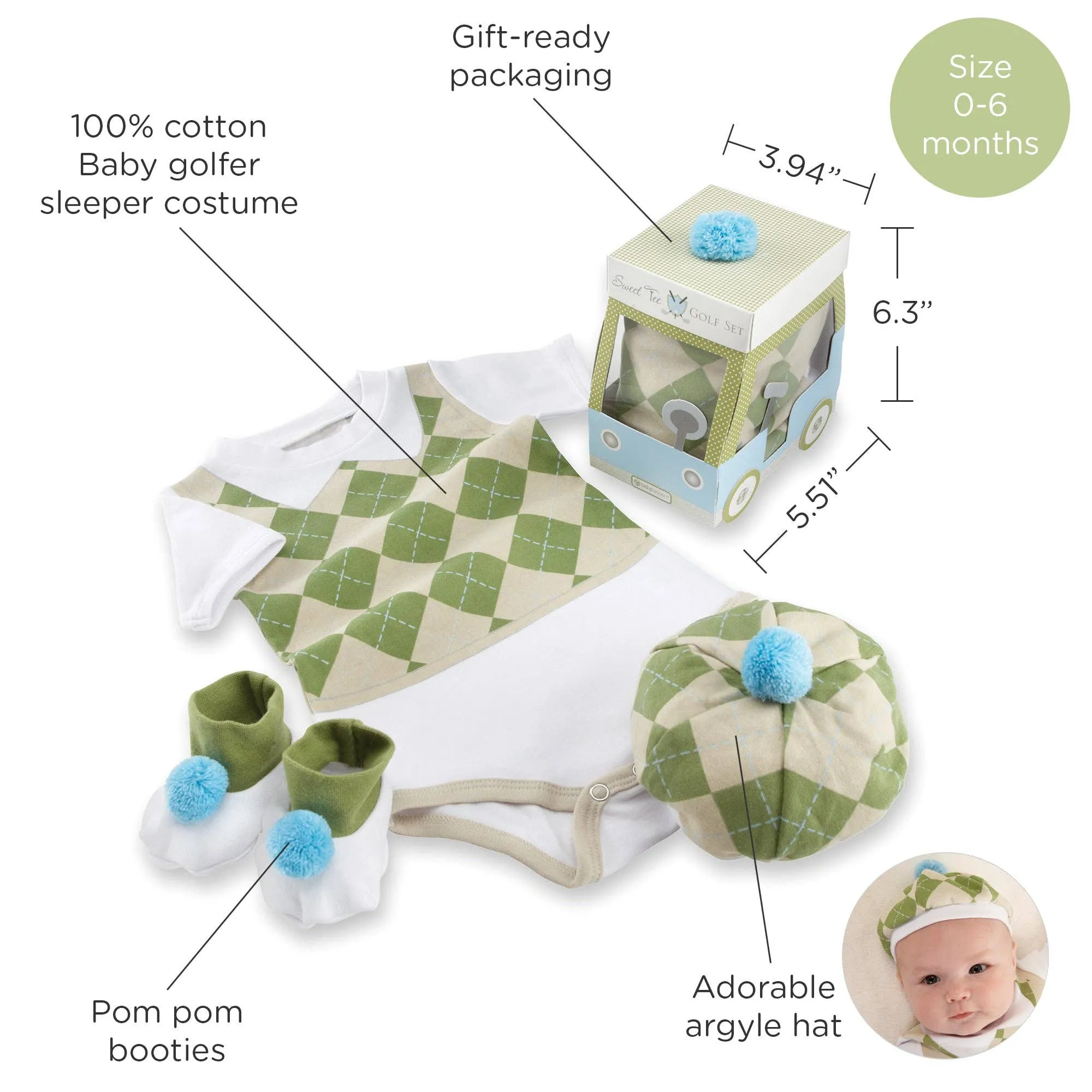 Golf Layette Set in Golf Cart Packaging