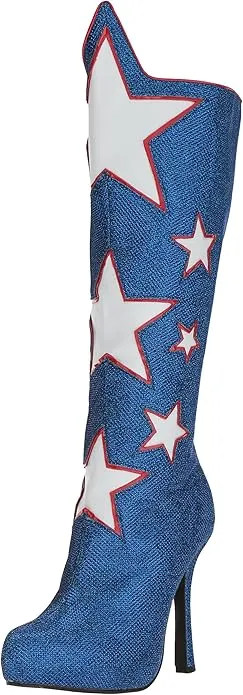 Hero-420 Glitter Star Printed Knee Boots