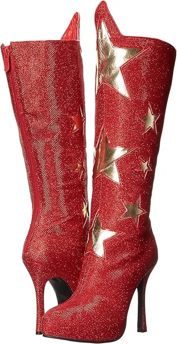 Hero-420 Glitter Star Printed Knee Boots