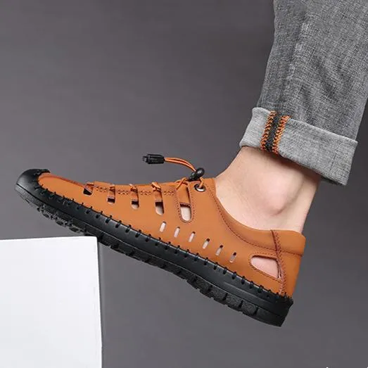 Hollow breathable round toe lace up men summer shoes