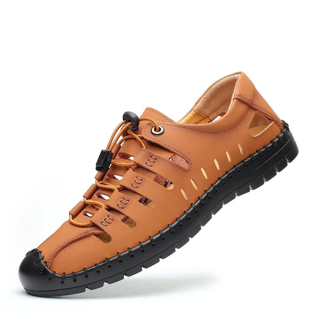 Hollow breathable round toe lace up men summer shoes