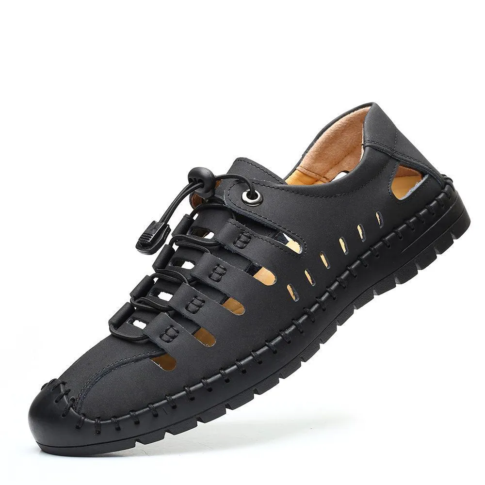 Hollow breathable round toe lace up men summer shoes