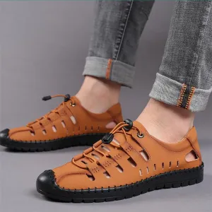 Hollow breathable round toe lace up men summer shoes