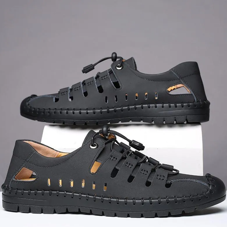 Hollow breathable round toe lace up men summer shoes