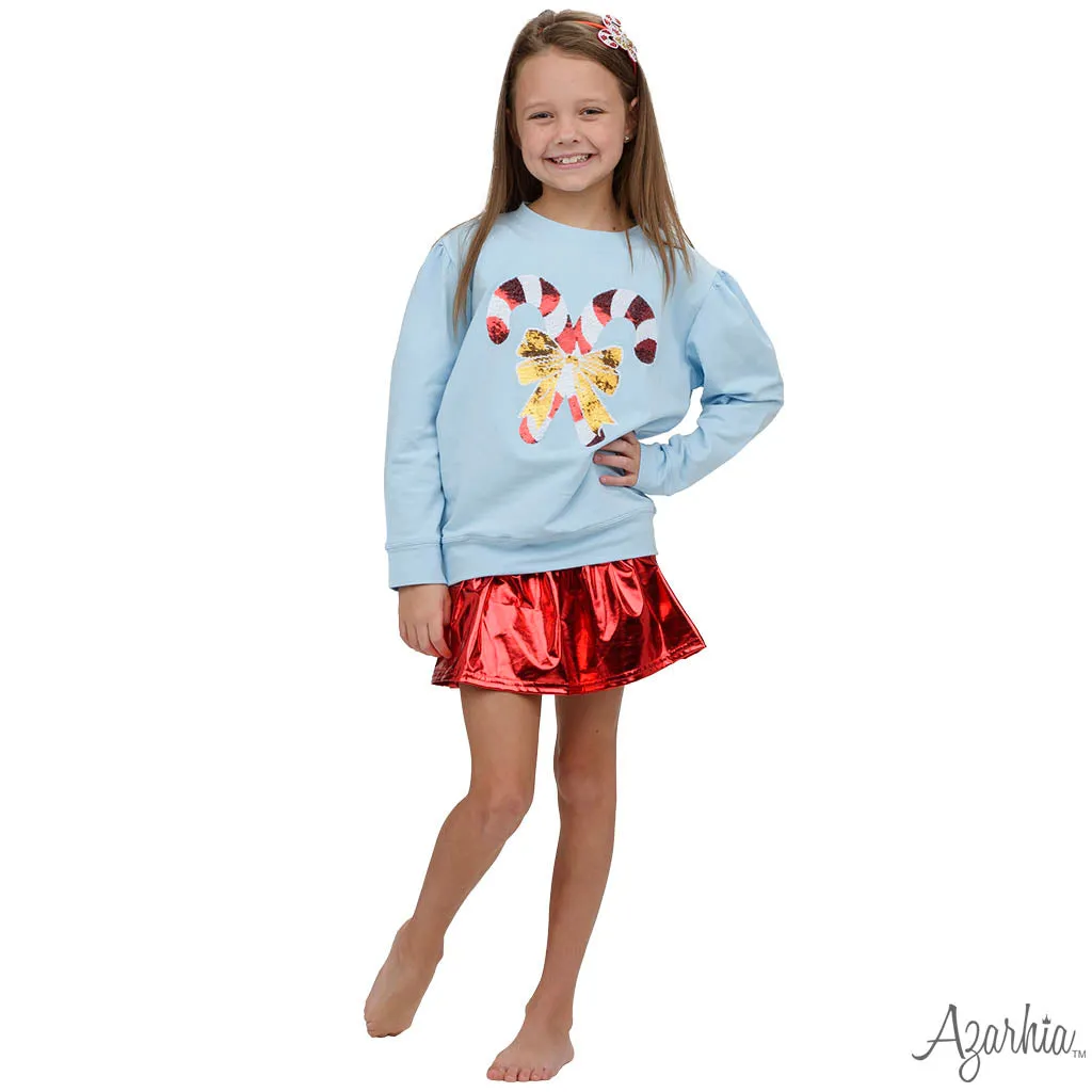 Holly Lt Blue sweatshirt  Sequin Candy Canes